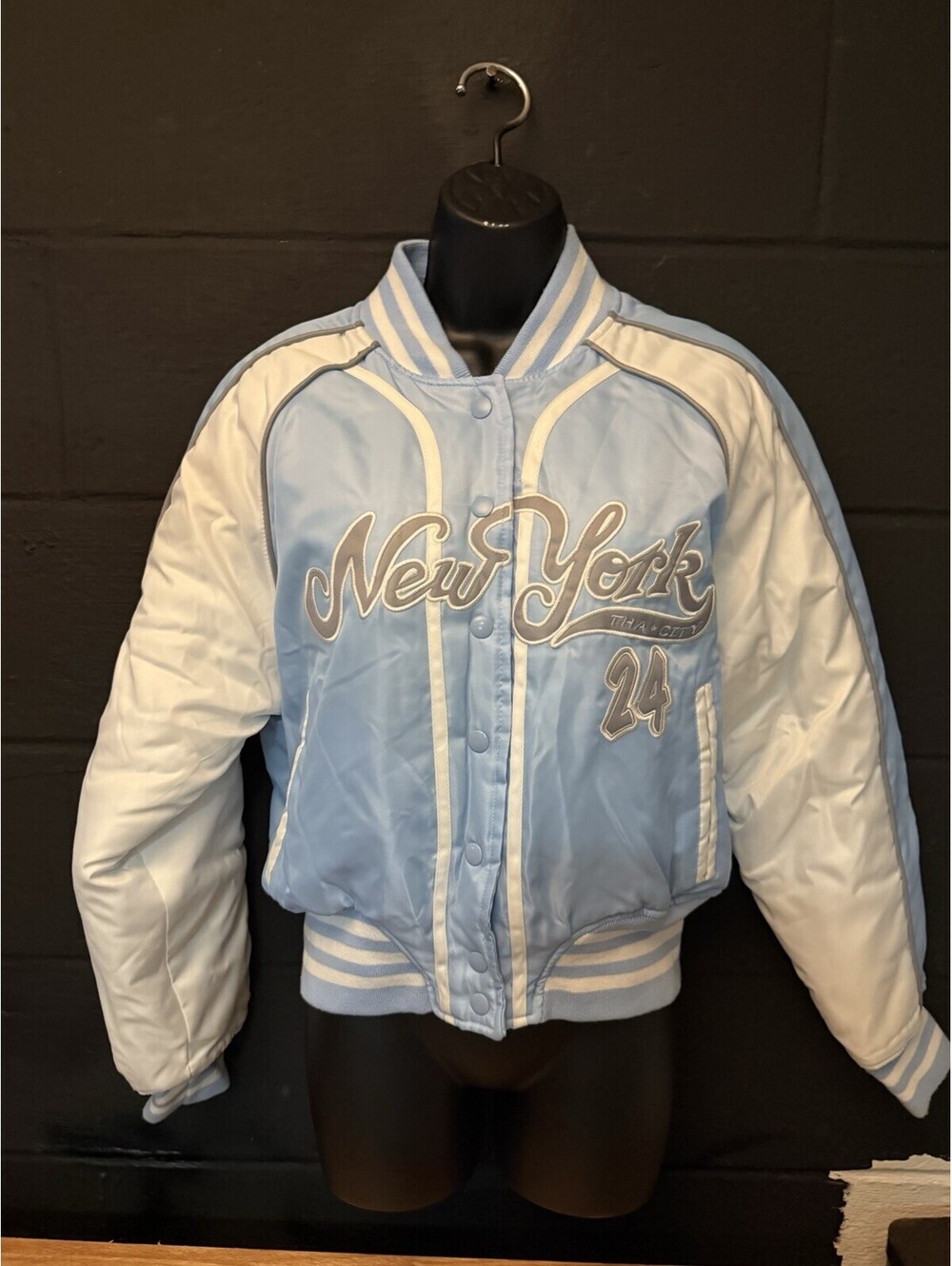 Raw Blue NY Tha City 24 Baby Blue Varsity Jacket DS Y2K Boutique Md Rare Collect